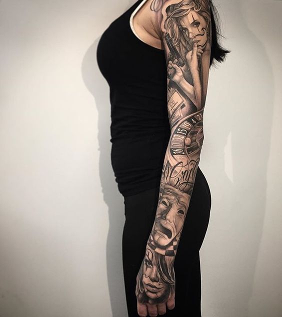 女生欧美写实花臂纹身